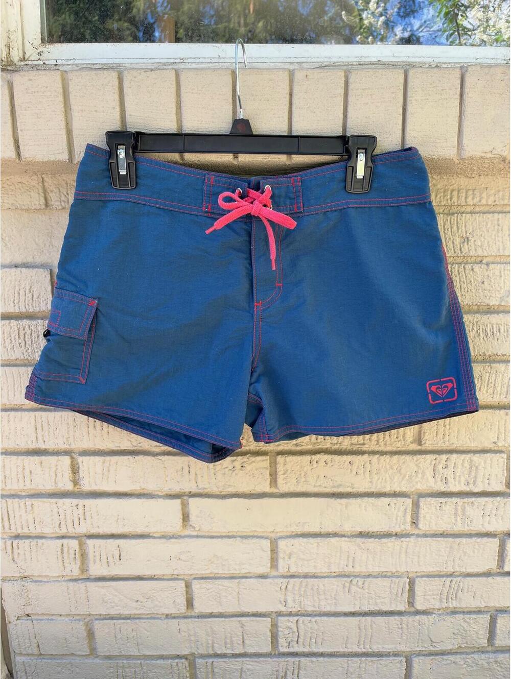 Vintage Y2K Roxy Board Shorts Women's 9 Medium Navy Hibiscus Tropical Beach